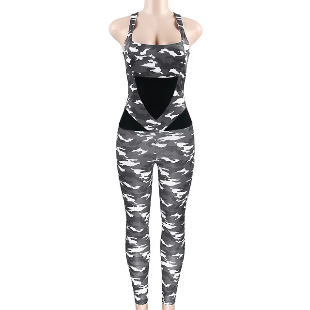 Fashion Sexy Jumpsuit Halter Camouflage Leggings Skinny Sports Pants Gray - Shop at LoveMi