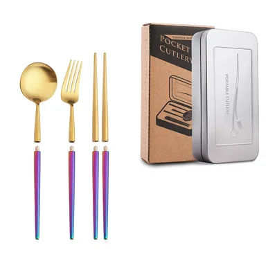 Stainless Steel Removable Portuguese Portable Knife Fork And Spoon Chopsticks Set Three Pieces Of Glitzy Gold2 - Shop at LoveMi