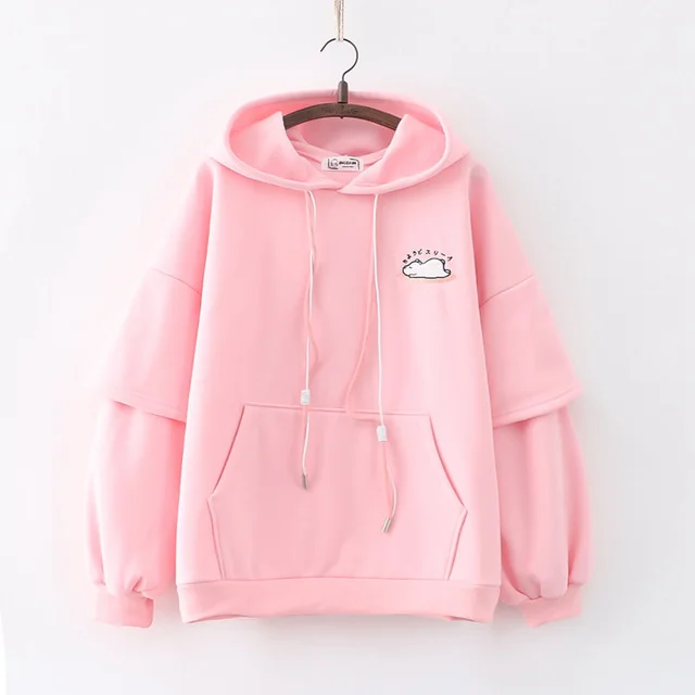 Letter Hooded Cashmere Padded Warm Sweater Pink - Shop at LoveMi