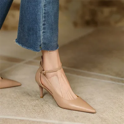 New French Minority Pointed High Heel Sandals For Women Apricot - Shop at LoveMi