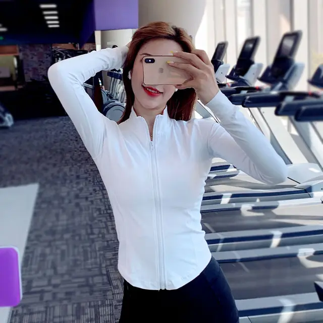 Oversized Slim Stand Neck Sports Jacket Women's Tight Fitness Top White - Shop at LoveMi