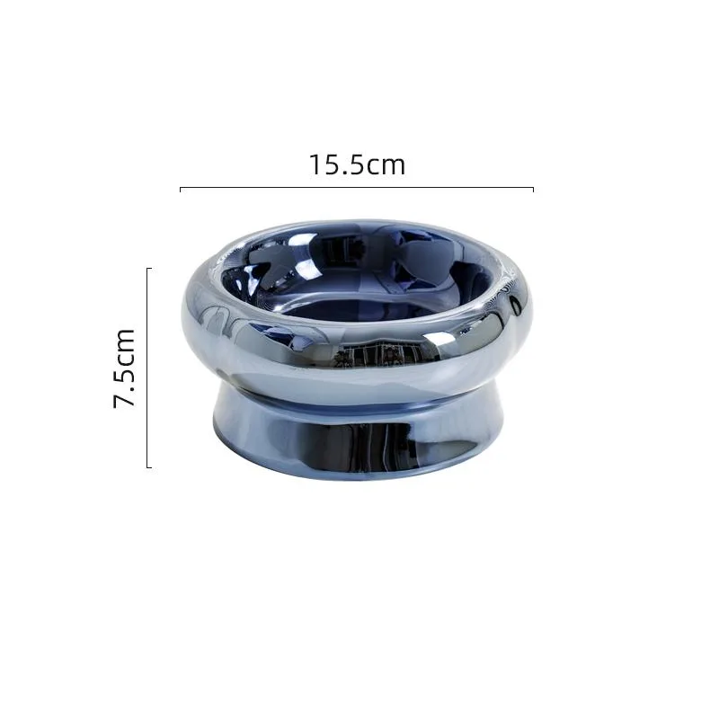 Electroplated Ceramic Cat Bowl Is Tip Proof - Short Blue