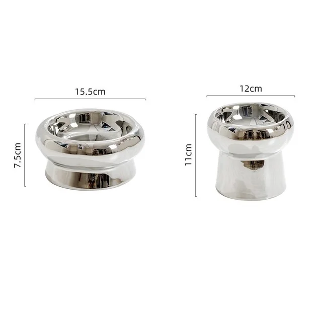 Electroplated Ceramic Cat Bowl Is Tip Proof Short Silver Tall Silver - Shop at LoveMi