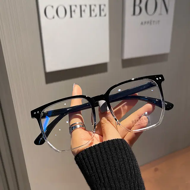 Female Big Frame No Degree Coarse Frame Anti Blue Light Glasses Lower Transparent Frame - Shop at LoveMi