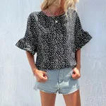 Stylish Shirt Leopard Print Bat Ruffle Sleeve Printed Shirt For Women - Leopard