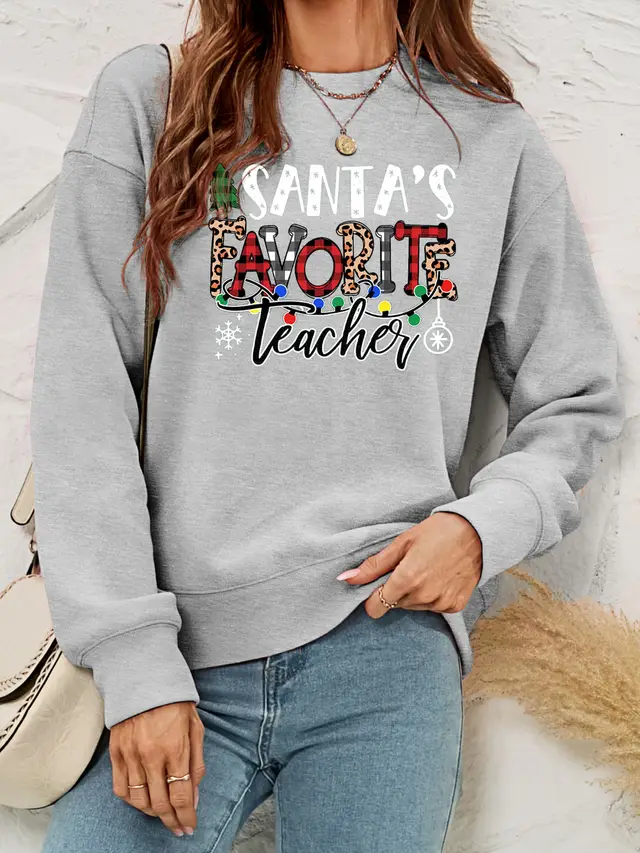 European And American Women's Clothing Pullover Christmas Sweater Women's Autumn And Winter Fleece Printed Women's Top Gray - Shop at LoveMi