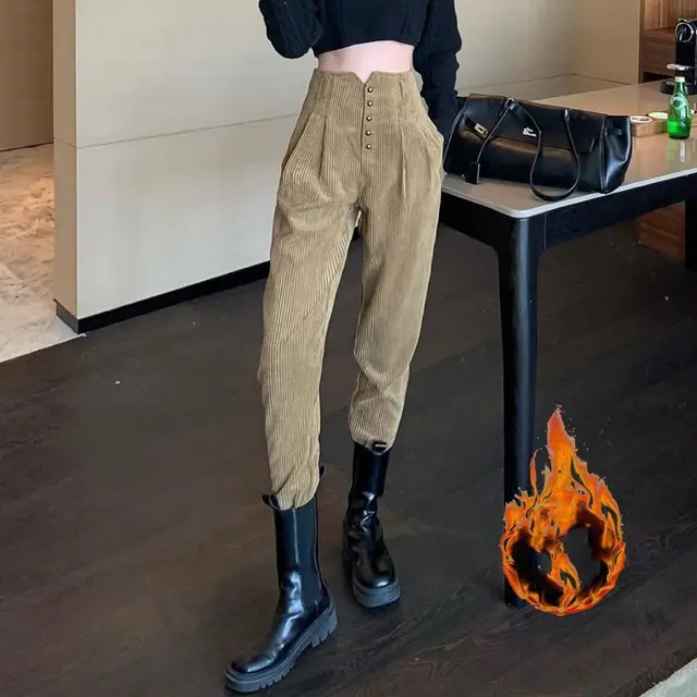 Spring Small Foot Nine Points High Waist Hundred With Thin Radish Pants Brownpadded - Shop at LoveMi