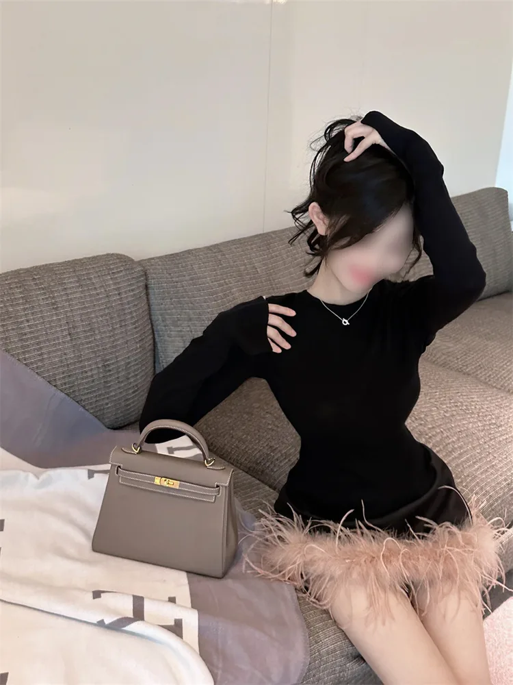 Black Backless Tight Long Sleeve Bottoming Shirt Top Black - Shop at LoveMi