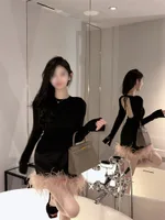 Black Backless Tight Long Sleeve Bottoming Shirt Top - Skirt