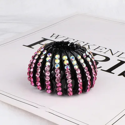 Korean Rhinestone Bird's Nest Pill Head Coiler Pink - Shop at LoveMi