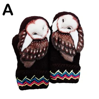 Women's Fashion Personality Owl Knitted Gloves Black - Shop at LoveMi