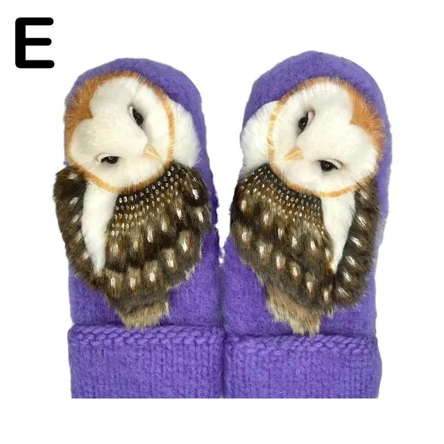 Women's Fashion Personality Owl Knitted Gloves Lavender - Shop at LoveMi