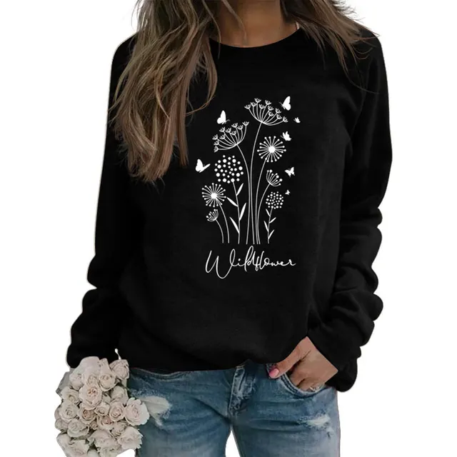 Butterfly Print Loose Casual Autumn And Winter Long Sleeves Black - Shop at LoveMi