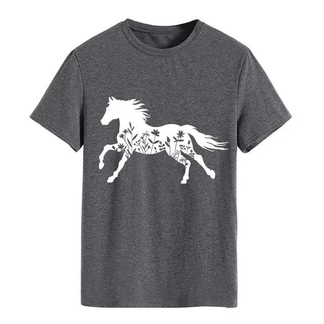 Women's T shirt Loose Print Short Sleeve Dark Grey - Shop at LoveMi