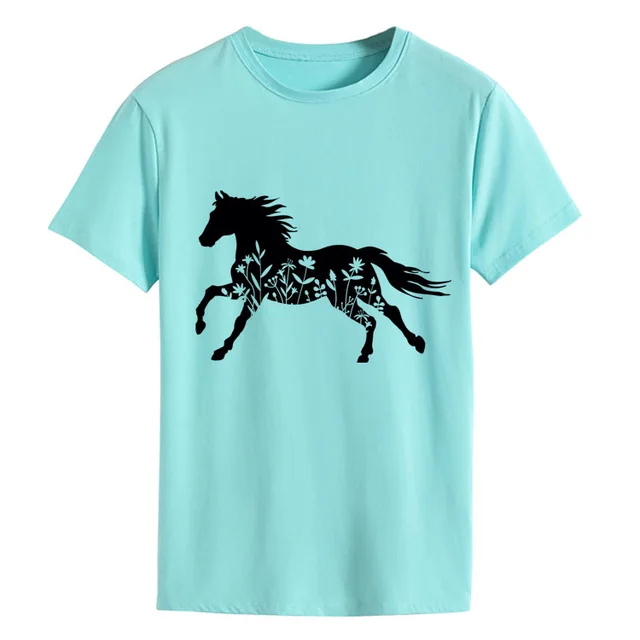Women's T shirt Loose Print Short Sleeve Deep Blue - Shop at LoveMi