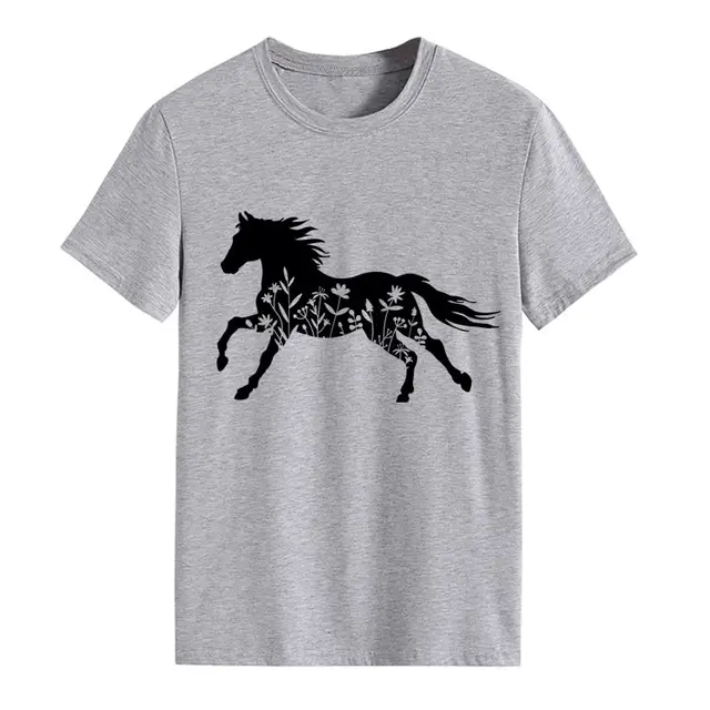 Women's T shirt Loose Print Short Sleeve Light Grey - Shop at LoveMi