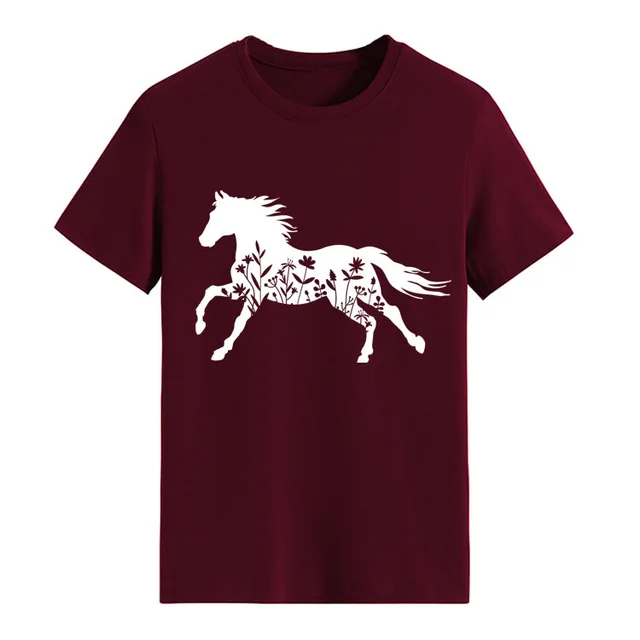 Women's T shirt Loose Print Short Sleeve Wine Red - Shop at LoveMi