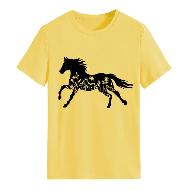 Women's T shirt Loose Print Short Sleeve Yellow - Shop at LoveMi