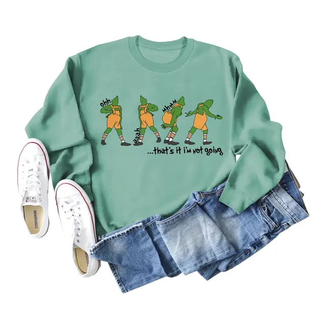 Women's Christmas Printed Long Sleeved Sweater Light Green - Shop at LoveMi