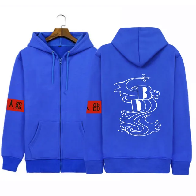 Plush Unisex Stamping Pattern Zipper Hoodie Top Blue - Shop at LoveMi