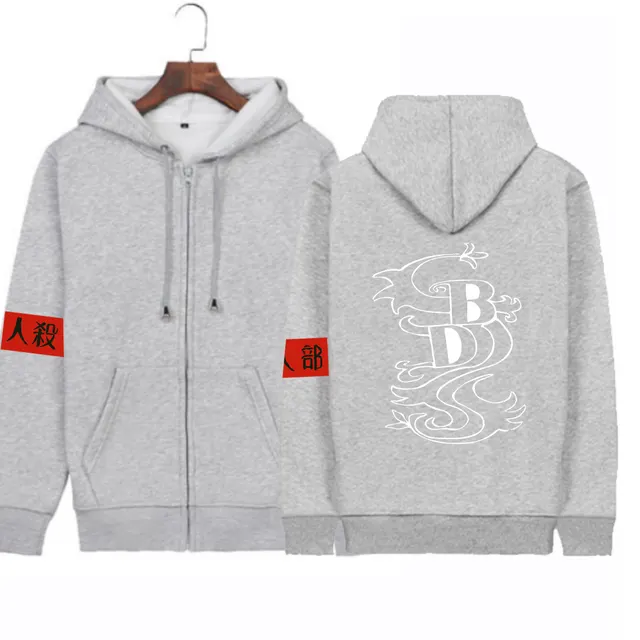 Plush Unisex Stamping Pattern Zipper Hoodie Top Grey - Shop at LoveMi