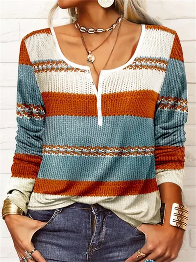 Women's Loose Long Sleeve Geometric Flower Mang U neck Button T shirt Women 1 Style 3Xl - Shop at LoveMi