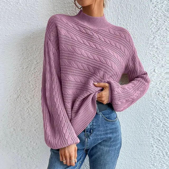 New Solid Color Women's Blouse Loose Round Neck Sweater Purple - Shop at LoveMi