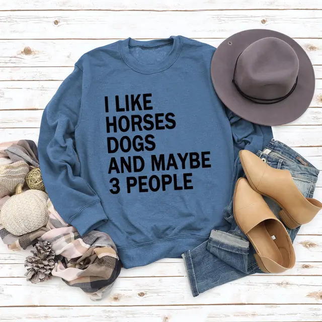 Women's Round Neck Fashionable Letter Loose Printed Sweater Blue Black Lettering - Shop at LoveMi