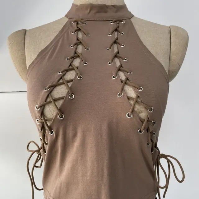 Lace Sleeveless T shirt Fashion Short Jacket Khaki - Shop at LoveMi