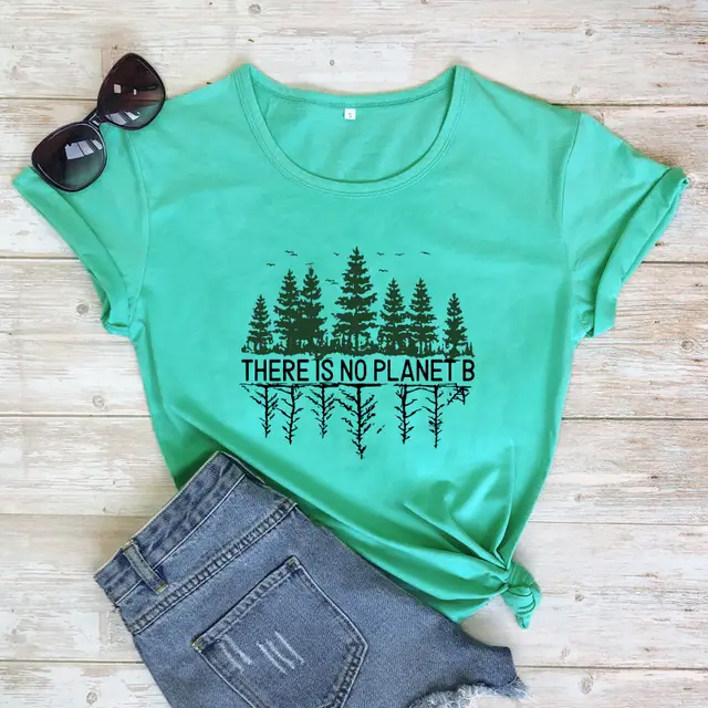 Pine Forest Pattern European And American Street Popular Short sleeved T shirt Female Bluegreen - Shop at LoveMi