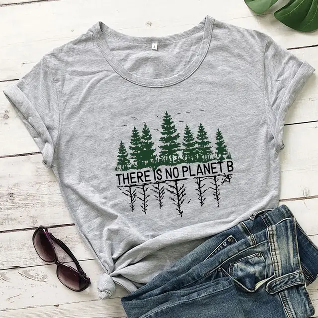 Pine Forest Pattern European And American Street Popular Short sleeved T shirt Female Grey - Shop at LoveMi
