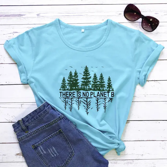 Pine Forest Pattern European And American Street Popular Short sleeved T shirt Female Sky Blue - Shop at LoveMi