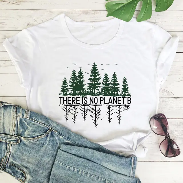 Pine Forest Pattern European And American Street Popular Short sleeved T shirt Female White - Shop at LoveMi