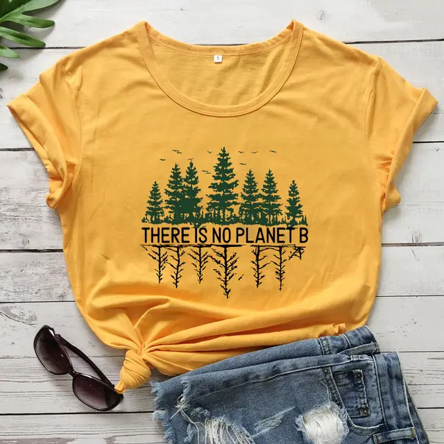 Pine Forest Pattern European And American Street Popular Short sleeved T shirt Female Yellow - Shop at LoveMi