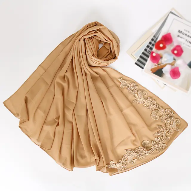 Pearl chiffon studded pearl headband Camel - Shop at LoveMi