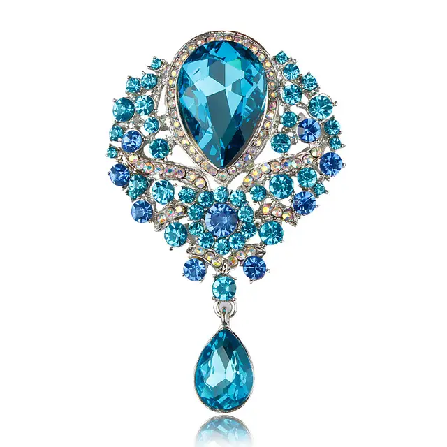 Alloy colored pendant with rhinestone brooch Lake Blue - Shop at LoveMi