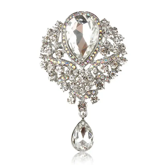 Alloy colored pendant with rhinestone brooch White - Shop at LoveMi