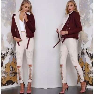 Cutout slim skinny pants and pencil pants Beige White - Shop at LoveMi