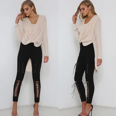 Cutout slim skinny pants and pencil pants Black - Shop at LoveMi