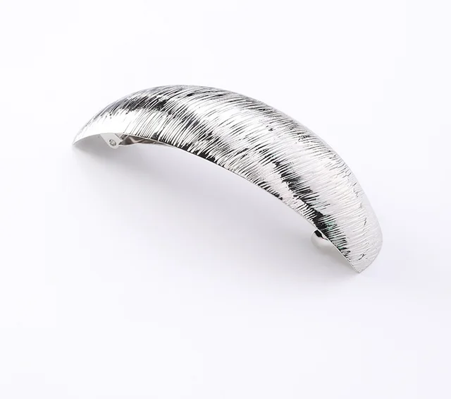 Korean New Headwear Simple Brushed Metal Curved Hair Clips Wild Elegant Horsetail Clip Small Horizontal Clip - Silver