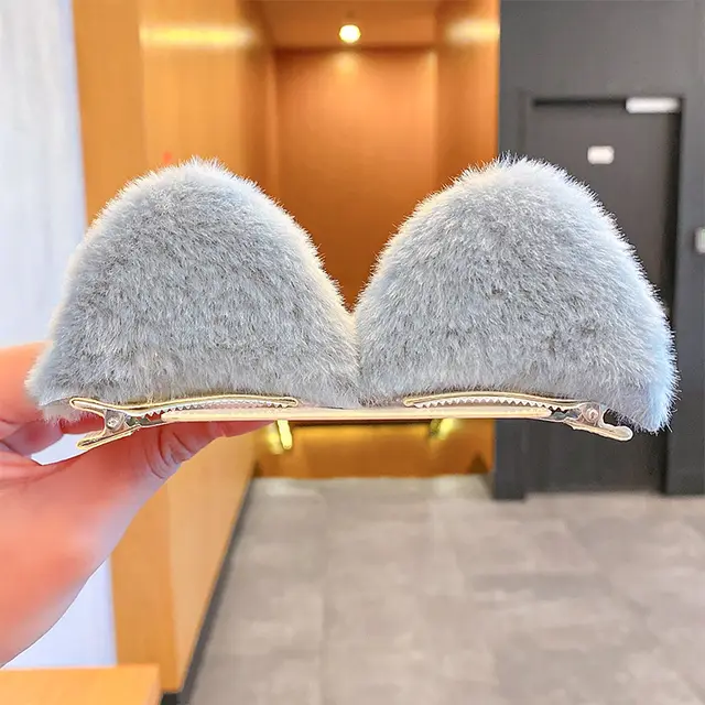 Cos Props Korean Hair Accessories Plush Hairpin Bluish Grey - Shop at LoveMi