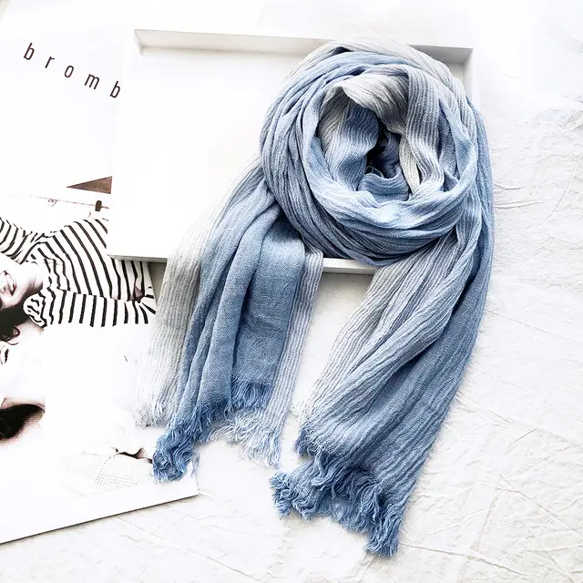 Women's Striped Cotton And Linen Scarf Shawl Light Blue - Shop at LoveMi