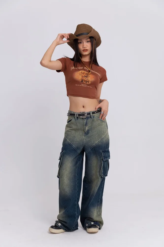 Unisex Street Fashion Loose Wash Workwear Denim Trousers Blue - Shop at LoveMi