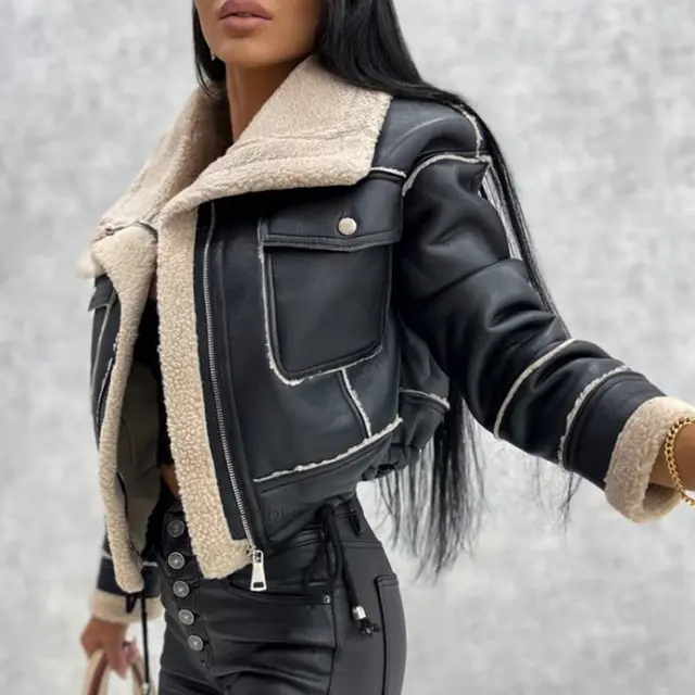 Women's Coat Zipper Motorcycle Jacket Top Black - Shop at LoveMi