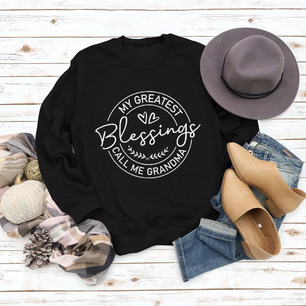 Round Neck Plus Size Women's Long Sleeve Loose Printed Sweater - Black White Font