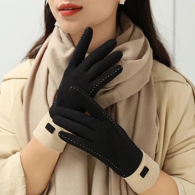 Women's Winter New Dralon Fleece lined Warm Korean style Cold proof Touch Screen Riding Outdoor Driving Gloves For Students Black - Shop at LoveMi