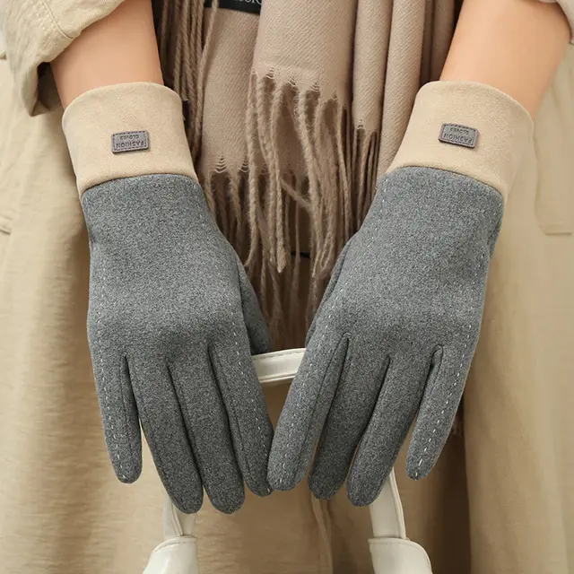 Women's Winter New Dralon Fleece lined Warm Korean style Cold proof Touch Screen Riding Outdoor Driving Gloves For Students Gray - Shop at LoveMi