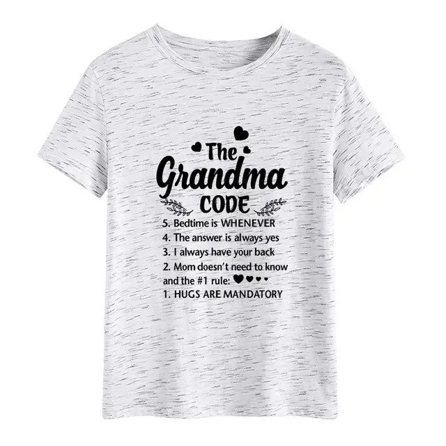 The Grandma Code Round Neck Letter Print Short Sleeves Graphite Grey Black Font - Shop at LoveMi