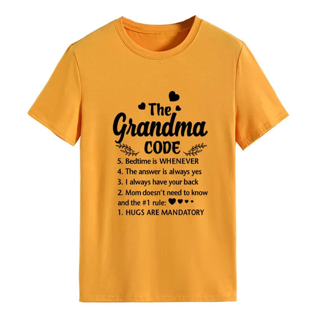 The Grandma Code Round Neck Letter Print Short Sleeves Mustard Yellow Black Font - Shop at LoveMi