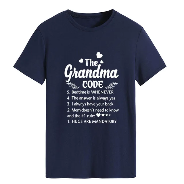 The Grandma Code Round Neck Letter Print Short Sleeves Navy Blue White Font - Shop at LoveMi